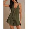 imageMakeMeChic Womens 2 Piece Set Summer Outfits Tie Front Backless Halter Top and Wide Leg Shorts SetArmy Green