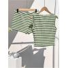 imageMakeMeChic Womens 2 Piece Summer Outfit Striped Crew Neck Tank Crop Top and Mini Shorts SetGreen