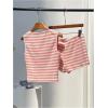 imageMakeMeChic Womens 2 Piece Summer Outfit Striped Crew Neck Tank Crop Top and Mini Shorts SetPink