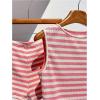 imageMakeMeChic Womens 2 Piece Summer Outfit Striped Crew Neck Tank Crop Top and Mini Shorts SetPink