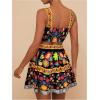 imageMakeMeChic Womens 2 Piece Vacation Outfits Floral Shirred Tank Top and A Line Mini Skirt SetsBlack