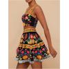 imageMakeMeChic Womens 2 Piece Vacation Outfits Floral Shirred Tank Top and A Line Mini Skirt SetsBlack