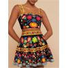 imageMakeMeChic Womens 2 Piece Vacation Outfits Floral Shirred Tank Top and A Line Mini Skirt SetsBlack