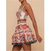 imageMakeMeChic Womens 2 Piece Vacation Outfits Floral Shirred Tank Top and A Line Mini Skirt SetsMulticolor