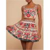 imageMakeMeChic Womens 2 Piece Vacation Outfits Floral Shirred Tank Top and A Line Mini Skirt SetsMulticolor