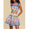 imageMakeMeChic Womens 2 Piece Vacation Outfits Floral Shirred Tank Top and A Line Mini Skirt SetsMulticolor B