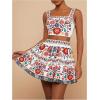 imageMakeMeChic Womens 2 Piece Vacation Outfits Floral Shirred Tank Top and A Line Mini Skirt SetsWhite