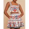 imageMakeMeChic Womens 2 Piece Vacation Outfits Floral Shirred Tank Top and A Line Mini Skirt SetsWhite