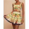 imageMakeMeChic Womens 2 Piece Vacation Outfits Floral Shirred Tank Top and A Line Mini Skirt SetsYellow