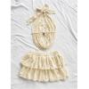 imageMakeMeChic Womens 2 Piece Y2k Outfit Draped Front Tie Back Halter Crop Tops and Skirt SetApricot