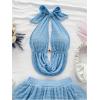 imageMakeMeChic Womens 2 Piece Y2k Outfit Draped Front Tie Back Halter Crop Tops and Skirt SetBlue