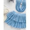 imageMakeMeChic Womens 2 Piece Y2k Outfit Draped Front Tie Back Halter Crop Tops and Skirt SetBlue