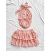 imageMakeMeChic Womens 2 Piece Y2k Outfit Draped Front Tie Back Halter Crop Tops and Skirt SetPink