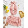 imageMakeMeChic Womens 2 Piece Y2k Outfit Draped Front Tie Back Halter Crop Tops and Skirt SetPink