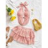 imageMakeMeChic Womens 2 Piece Y2k Outfit Draped Front Tie Back Halter Crop Tops and Skirt SetPink
