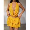 imageMakeMeChic Womens 2 Piece Y2k Outfit Draped Front Tie Back Halter Crop Tops and Skirt SetYellow