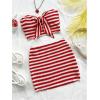imageMakeMeChic Womens 2 Piece Y2k Outfit Striped Strapless Knot Tube Crop Tops and Bodycon Skirt SetRed and White