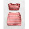 imageMakeMeChic Womens 2 Piece Y2k Outfit Striped Strapless Knot Tube Crop Tops and Bodycon Skirt SetRed and White