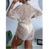 imageMakeMeChic Womens 3 Piece Bathing Suit Tropical Halter Triangle Bikini Set Mesh Cover Up RomperBeige