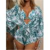 imageMakeMeChic Womens 3 Piece Bathing Suit Tropical Halter Triangle Bikini Set Mesh Cover Up RomperGreen