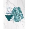 imageMakeMeChic Womens 3 Piece Bathing Suit Tropical Halter Triangle Bikini Set Mesh Cover Up RomperGreen