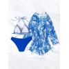 imageMakeMeChic Womens 3 Piece Bathing Suit Tropical Halter Triangle Bikini Set Mesh Cover Up RomperRoyal Blue