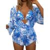 imageMakeMeChic Womens 3 Piece Bathing Suit Tropical Halter Triangle Bikini Set Mesh Cover Up RomperRoyal Blue