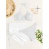 imageMakeMeChic Womens 3 Piece Bathing Suits Halter Ring Bikini Set with Cover Up SkirtsWhite 3