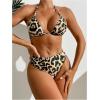imageMakeMeChic Womens 3 Piece Bikini Set Leopard Halter Triangle Bathing Suit with Drawstring Cover Up DressMulticolor