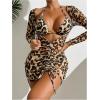 imageMakeMeChic Womens 3 Piece Bikini Set Leopard Halter Triangle Bathing Suit with Drawstring Cover Up DressMulticolor
