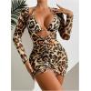 imageMakeMeChic Womens 3 Piece Bikini Set Leopard Halter Triangle Bathing Suit with Drawstring Cover Up DressMulticolor