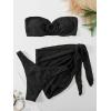 imageMakeMeChic Womens 3 Piece Swimsuit Ring Linked Bandeau High Cut Bikini with Cover Up Skirt SetBlack