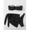 imageMakeMeChic Womens 3 Piece Swimsuit Ring Linked Bandeau High Cut Bikini with Cover Up Skirt SetBlack