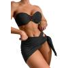 imageMakeMeChic Womens 3 Piece Swimsuit Ring Linked Bandeau High Cut Bikini with Cover Up Skirt SetBlack
