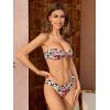 imageMakeMeChic Womens 3 Piece Swimsuit Ring Linked Bandeau High Cut Bikini with Cover Up Skirt SetFloral 1