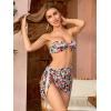 imageMakeMeChic Womens 3 Piece Swimsuit Ring Linked Bandeau High Cut Bikini with Cover Up Skirt SetFloral 1