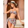 imageMakeMeChic Womens 3 Piece Swimsuit Ring Linked Bandeau High Cut Bikini with Cover Up Skirt SetFloral 1