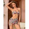 imageMakeMeChic Womens 3 Piece Swimsuit Ring Linked Bandeau High Cut Bikini with Cover Up Skirt SetFloral 1