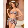 imageMakeMeChic Womens 3 Piece Swimsuit Ring Linked Bandeau High Cut Bikini with Cover Up Skirt SetFloral 1