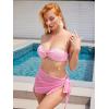 imageMakeMeChic Womens 3 Piece Swimsuit Ring Linked Bandeau High Cut Bikini with Cover Up Skirt SetLight Pink a