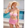 imageMakeMeChic Womens 3 Piece Swimsuit Ring Linked Bandeau High Cut Bikini with Cover Up Skirt SetLight Pink a