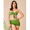 imageMakeMeChic Womens 3 Piece Swimsuit Ring Linked Bandeau High Cut Bikini with Cover Up Skirt SetOlive