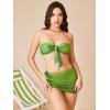 imageMakeMeChic Womens 3 Piece Swimsuit Ring Linked Bandeau High Cut Bikini with Cover Up Skirt SetOlive