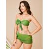 imageMakeMeChic Womens 3 Piece Swimsuit Ring Linked Bandeau High Cut Bikini with Cover Up Skirt SetOlive