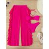 imageMakeMeChic Womens 3 Piece Swimsuit Solid Halter Bikini Set with Ruffle Sheer Cover UpHot Pink