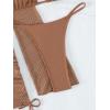 imageMakeMeChic Womens 3 Piece Swimsuit Tie Back Halter Triangle Thong Bikini Set with Cover Up DressBrown