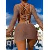 imageMakeMeChic Womens 3 Piece Swimsuit Tie Back Halter Triangle Thong Bikini Set with Cover Up DressBrown