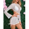 imageMakeMeChic Womens 3 Piece Swimsuit Tie Back Halter Triangle Thong Bikini Set with Cover Up DressWhite