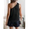 imageMakeMeChic Womens 3D Flower One Shoulder Sleeveless Blouses Shirt TopBlack