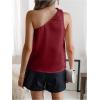 imageMakeMeChic Womens 3D Flower One Shoulder Sleeveless Blouses Shirt TopBurgundy